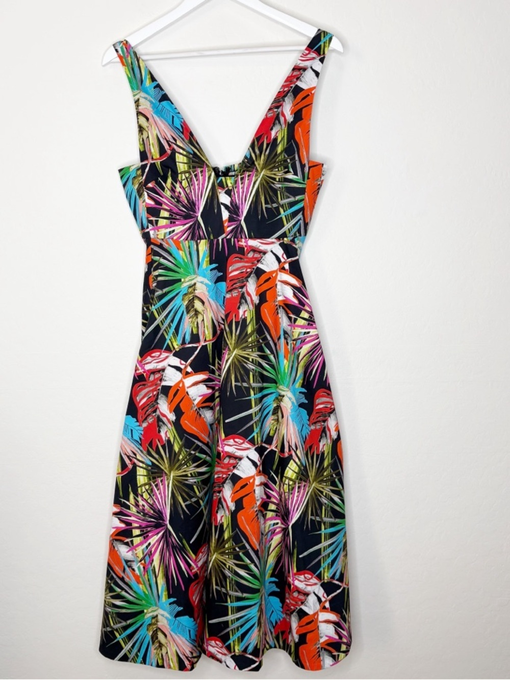Natori El Nido Midi Dress Tropical Botanical Poplin Resort Luxury Pockets Size 6 - Picture 3 of 11